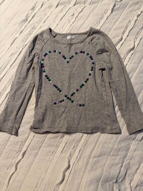 Crazy 8 Gray Long-Sleeve Tee with Purple & Green Heart Dots